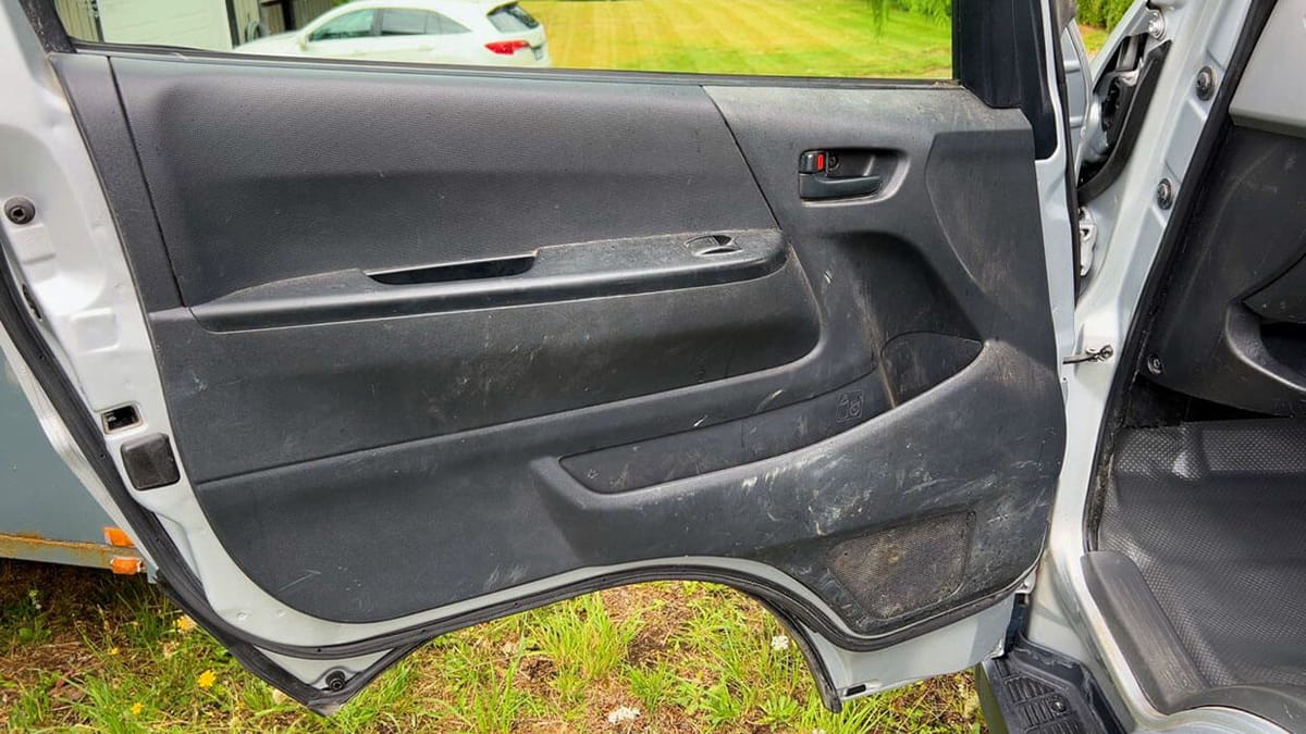 Interior door panel cleaned — before