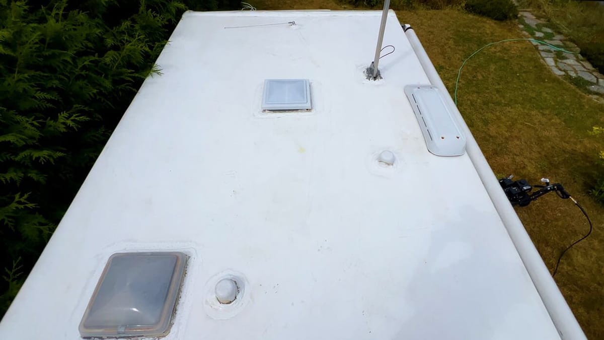Travel trailer roof cleaned — after